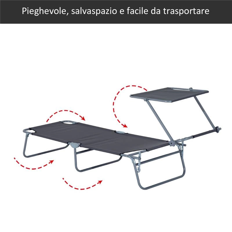SDRAIO PIEGHEVOLE RECLINABILE CON TETTUCCIO PARASOLE IN TESSUTO OXFORD GRIGIO