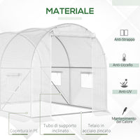 Serra a Tunnel 300x200x190 cm con 4 Finestrelle e Ingresso a Zip Acciaio Zincato e PE Bianco