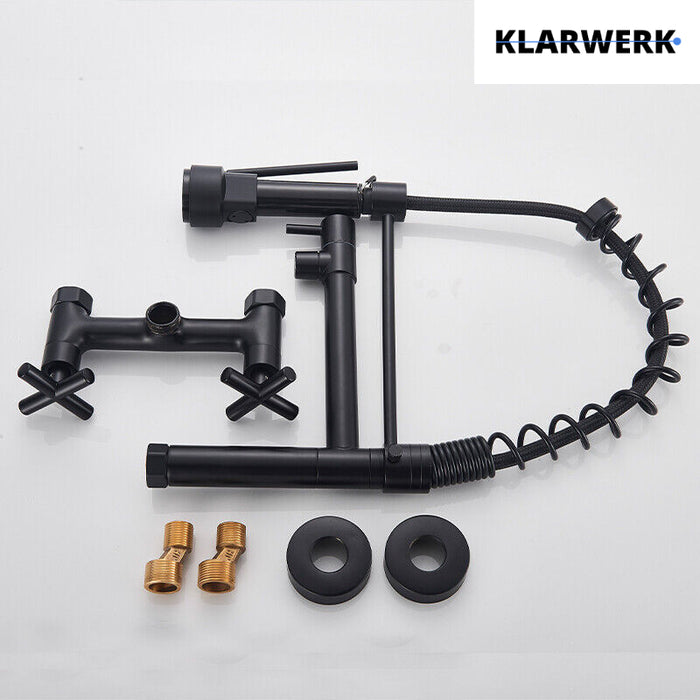 Björn |Rubinetto gastronomico a parete nero opaco|professionale da cucina in acciaio inox a due getti|Rubinetto doppio per lavello ristorante a parete