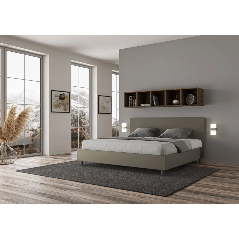 Letto imbottito Matrimoniale 180x200 cm Adele - Similpelle,Cappuccino,Con rete