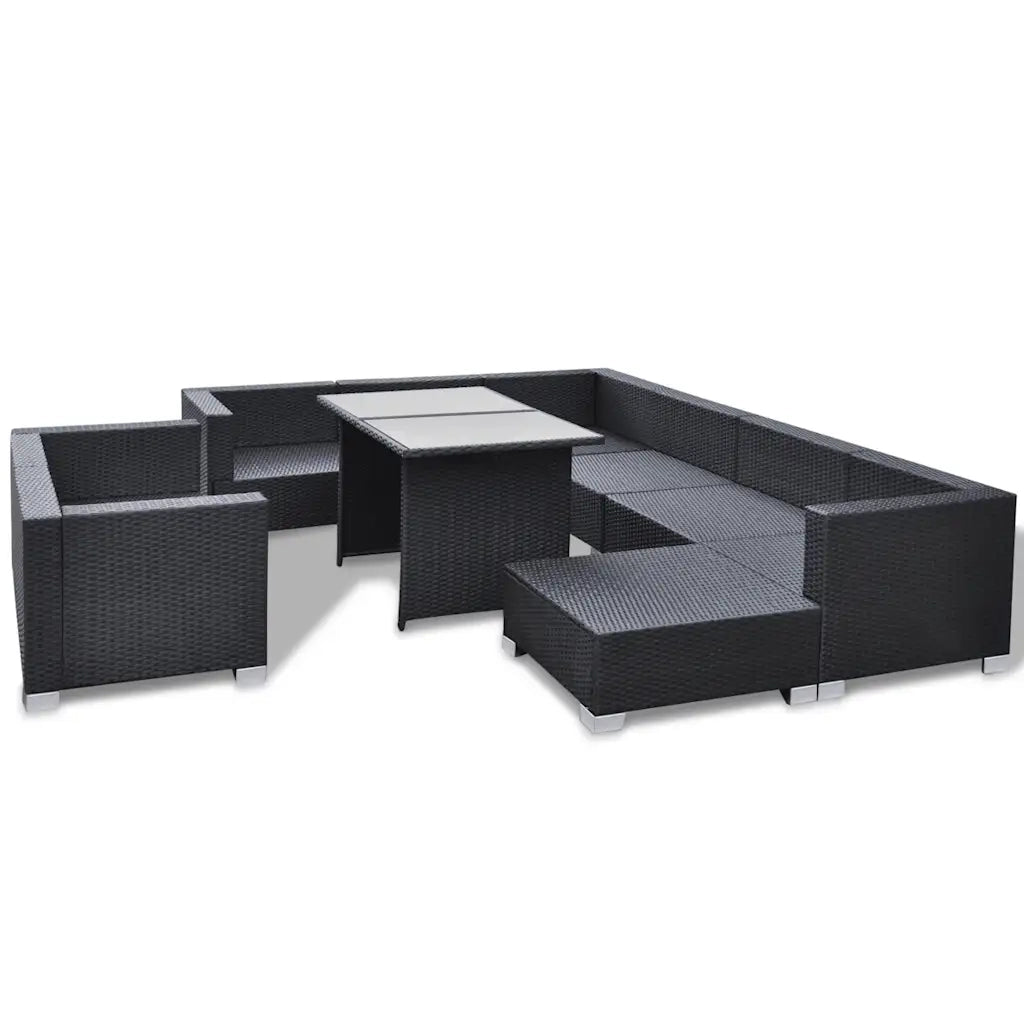 Set Divani da Giardino 10 pz con Cuscini in Polyrattan Nero cod mxl 34576