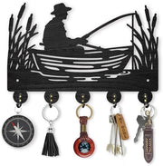 Sostegno per Chiavi in Legno della Barca da Pesca - Braccio di Sostegno per Parete - 5 Ganci - Nero - 30 x 20 cm - Design Marittimo - Ganci