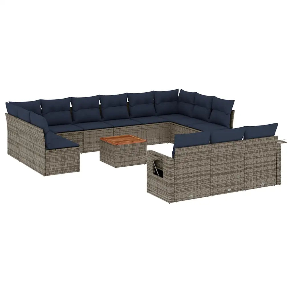 Set Divani da Giardino 14 pz con Cuscini Grigio in Polyrattan 3224808
