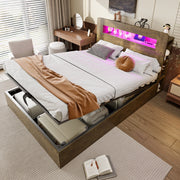 Letto contenitore 140x200 in legno con testiera LED e prese integrate