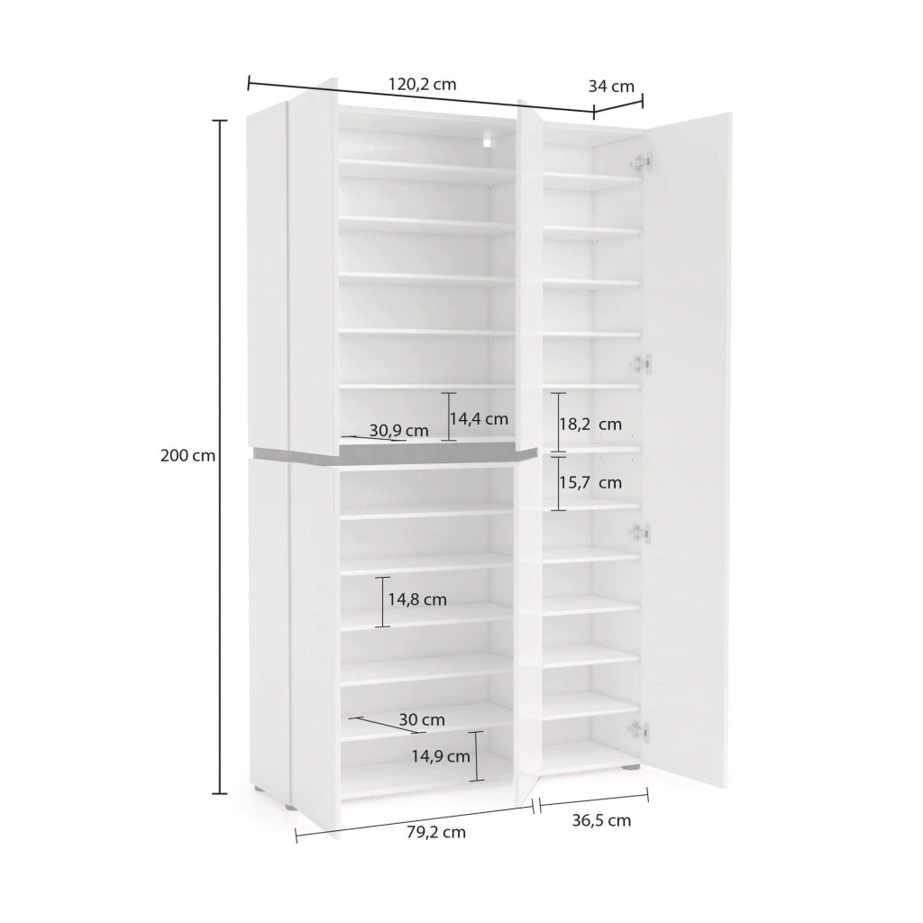Mobile Portascarpe Valletta, Scarpiera 58 Paia Made in Italy, 120x34x200h cm Bianco Lucido