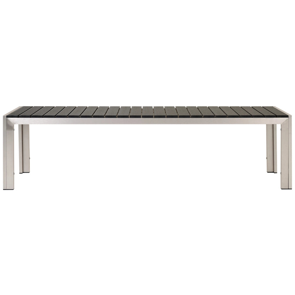 Set da Pranzo da Giardino Tavolo Rettangolare 2 Panche Telaio Alluminio anodizzato nero esterno terrazzo