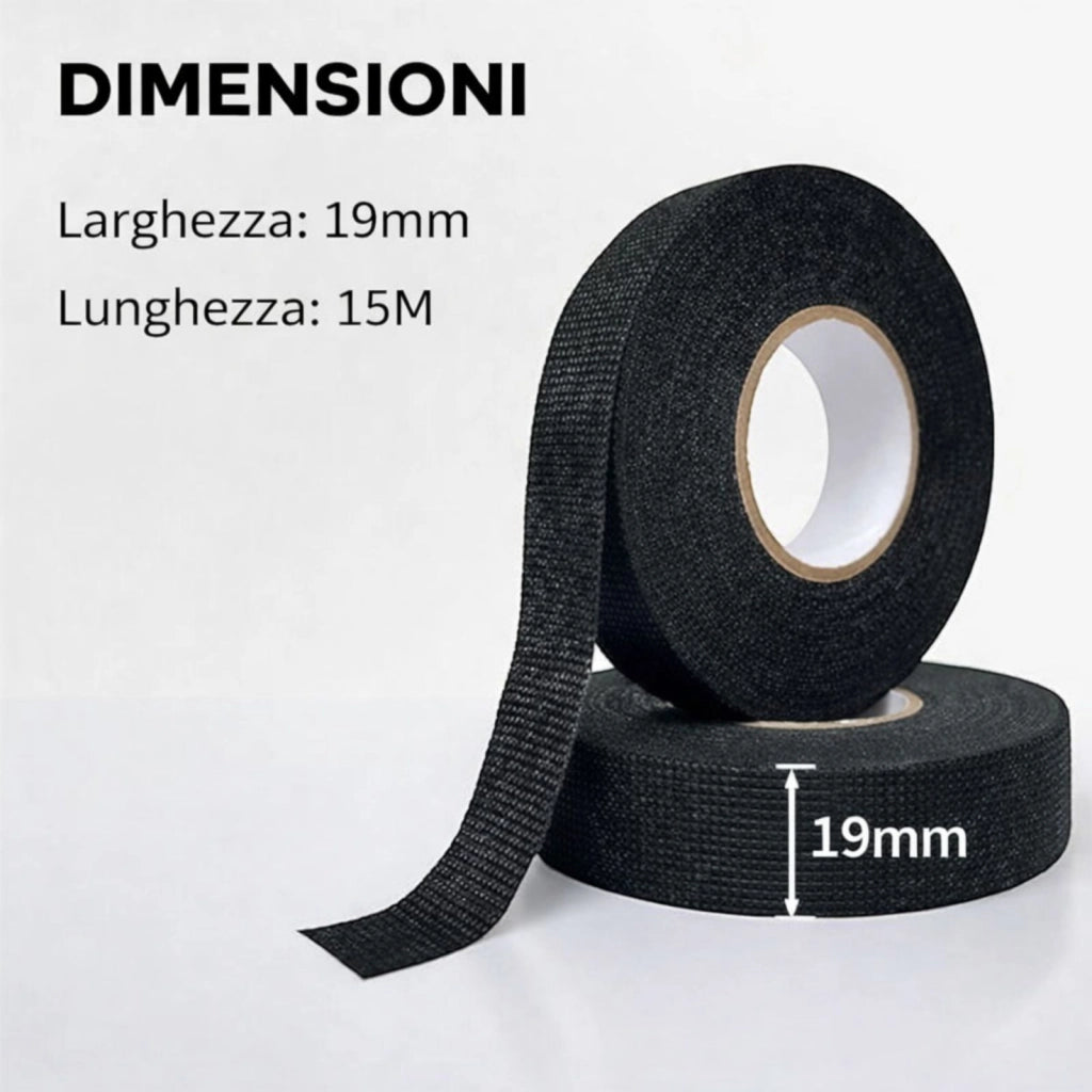 2 Rotoli Nastro Tessuto Cablaggi Auto Antirumore 19mm x 15m Isolante Nero 176272