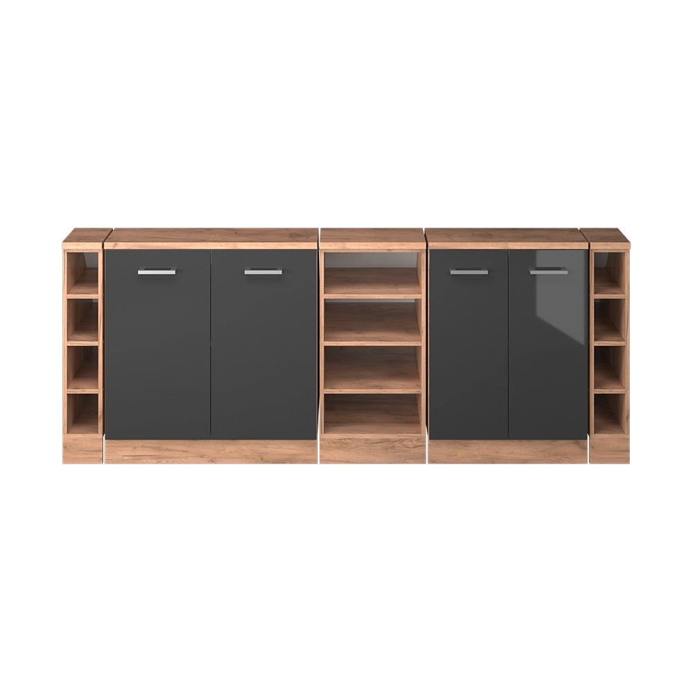 Set di mobili sottotetto Rion Antracite lucido/Rovere dorato 210 cm Set di 5 carcasse armadio profondità 60 cm Vicco