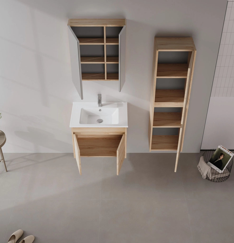 Set mobile lavabo con specchio (2 pezzi) "Side 65 v2" - 65 x 45 x 52 cm - Rovere