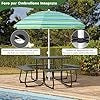 Set Tavolo da Picnic Quadrato con Panche per 8 Persone, Tavolo da Picnic con 4 Panche e Foro per Ombrellone, con Telaio in Metallo, Ogni Panca Portata 225 kg, per Giardino, Cortile (Nero)