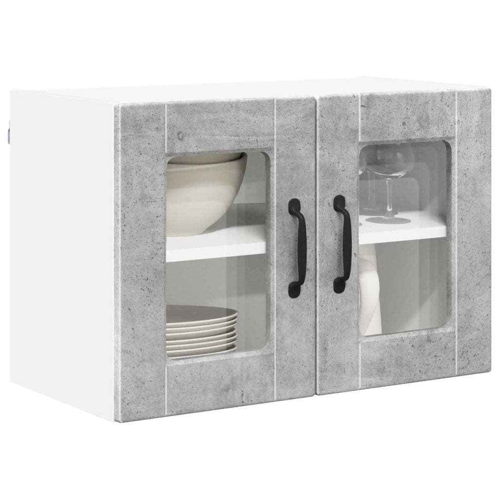 Pensile da cucina | Mobile in vetro da parete PORTO 2 pz Grigio cemento