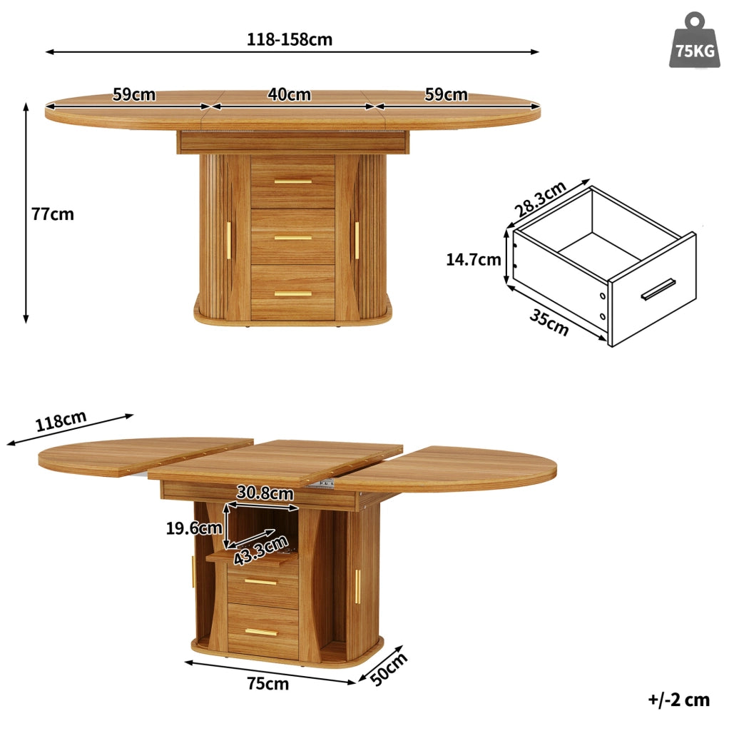 Tavolo allungabile in MDF color noce 118-158 x 118 x 77 cm