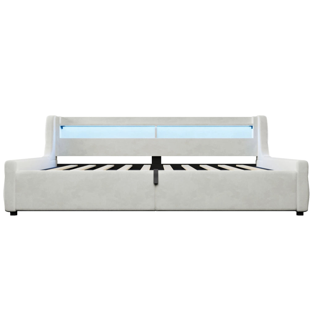 Letto contenitore 140x200 in flanella con testiera LED e vano salvaspazio