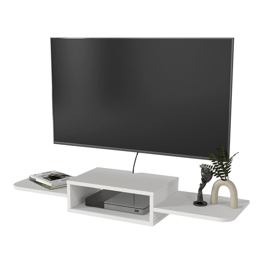Mobile Porta TV Tar da Parete con Vano Aperto e Ripiani 115 x 30 x 16 cm - Bianco [en.casa]