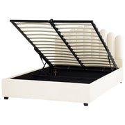Letto contenitore matrimoniale rete a doghe velluto bianco sporco 160 x 200 testiera a conchiglia