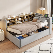LETTO imbottito 90x200 cm in velluto grigio con testiera multifunzione