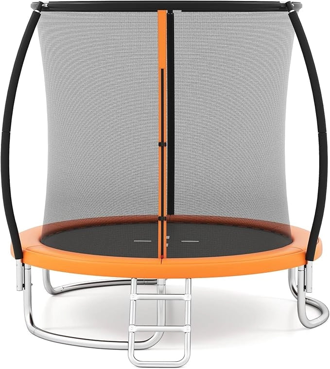 Trampolino Elastico per Bambini e Adulti 244 cm/305 cm/366 cm, Tappeto Elastico da Esterno con Rete di Sicurezza, Scala e Telaio in Acciaio Zincato Antiruggine