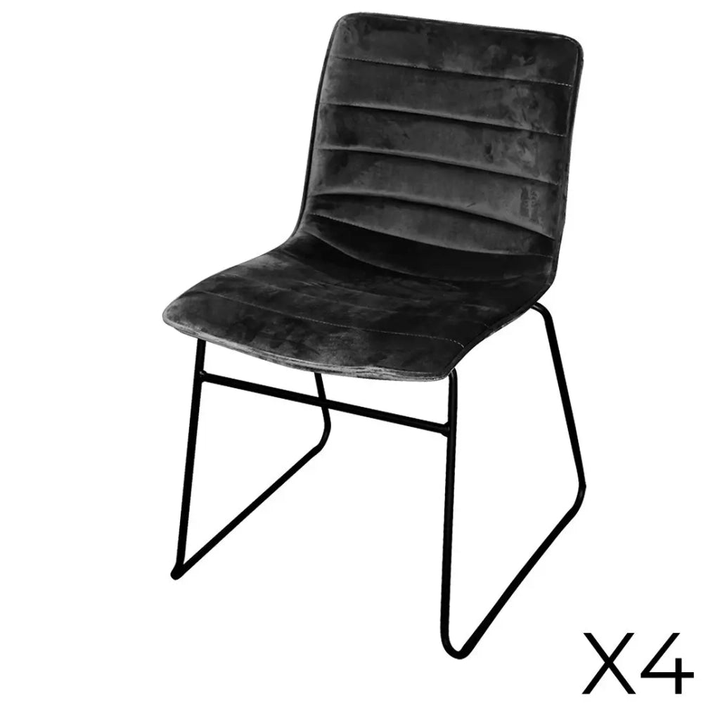 Set di 4 sedie in velluto a coste nero, collezione NETS, stile industriale