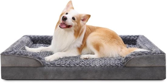 Sofa per Cane Grande, Ortopedico, Copertura Removibile e Lavabile della Base e delle Braccia, Impermeabile, Divano per Cane XL, Culla per Cane, Orli Elevati, Fondino Antiscivolo, Bancopassaggio per Cane, Grigio