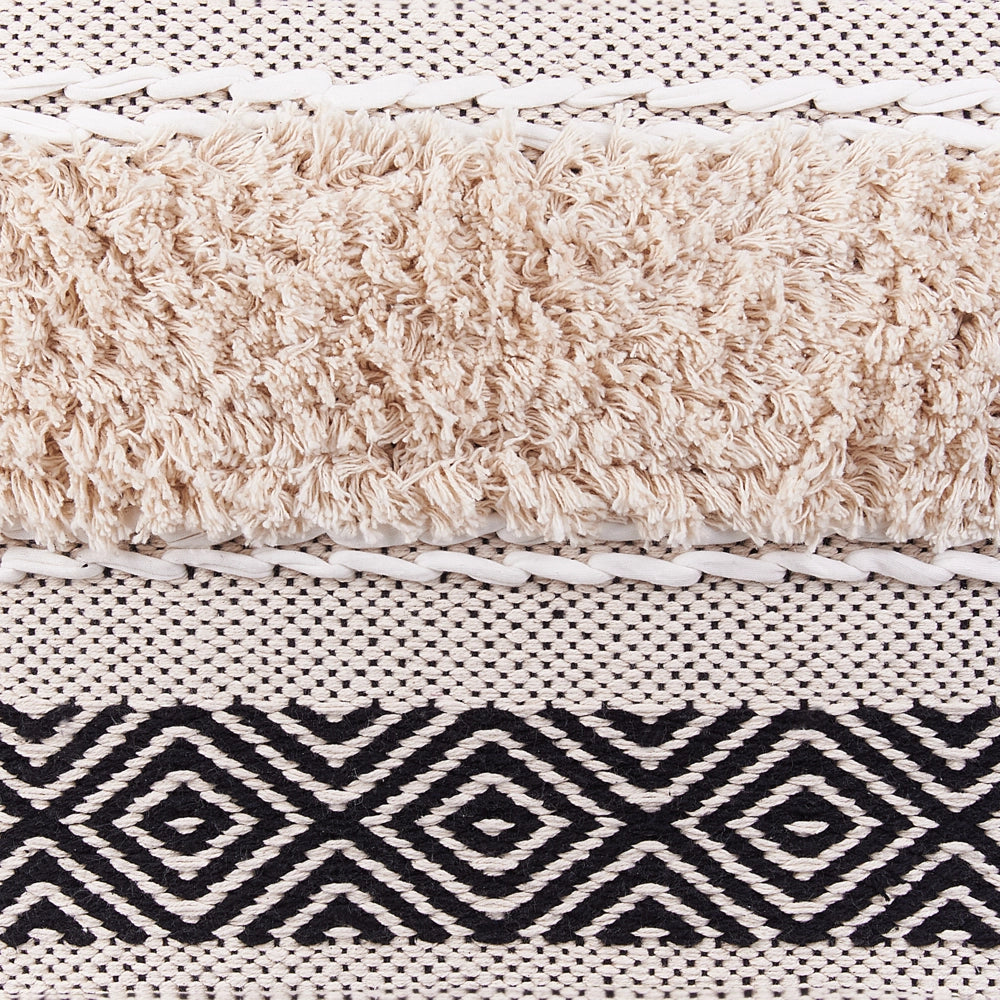 Pouf Beige Cotone Beige Chiaro Motivo Geometrico in stile Boho moderno