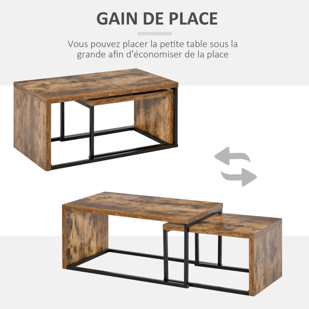 Set 2 Tavolini da Caff¨¨ Impilabili ¨C Xylo ¨C Legno Effetto Invecchiato e Metallo Nero 90x48x42cm