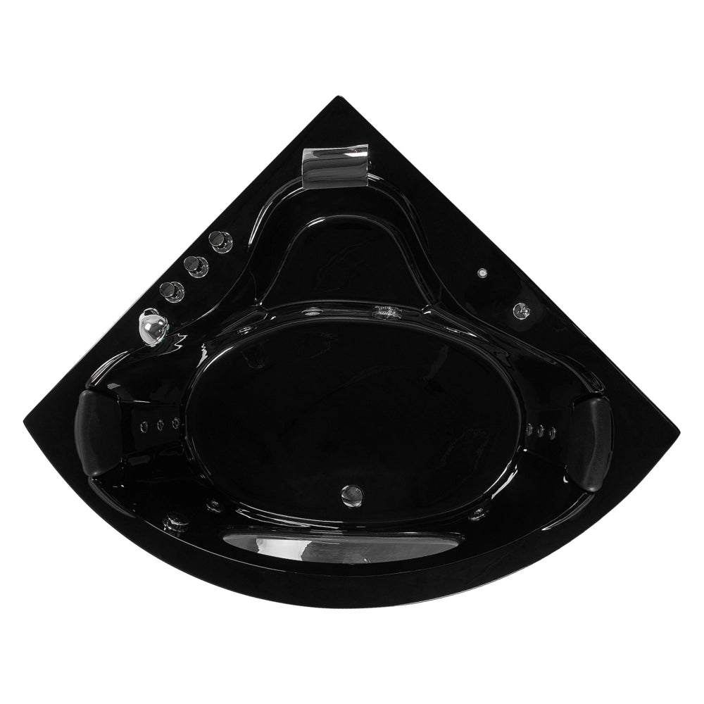 Vasca Idromassaggio Angolare Nero Sanitario Acrilico con Luci LED 10 Getti Massaggio 190 x 138 cm Stile Moderno