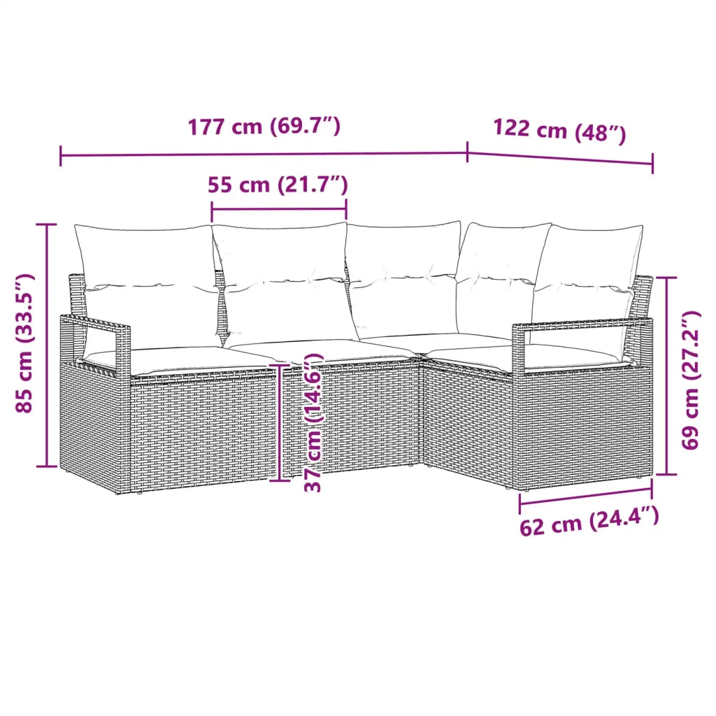 Set di divani 4 pcs Marrone polyrattan 3346364