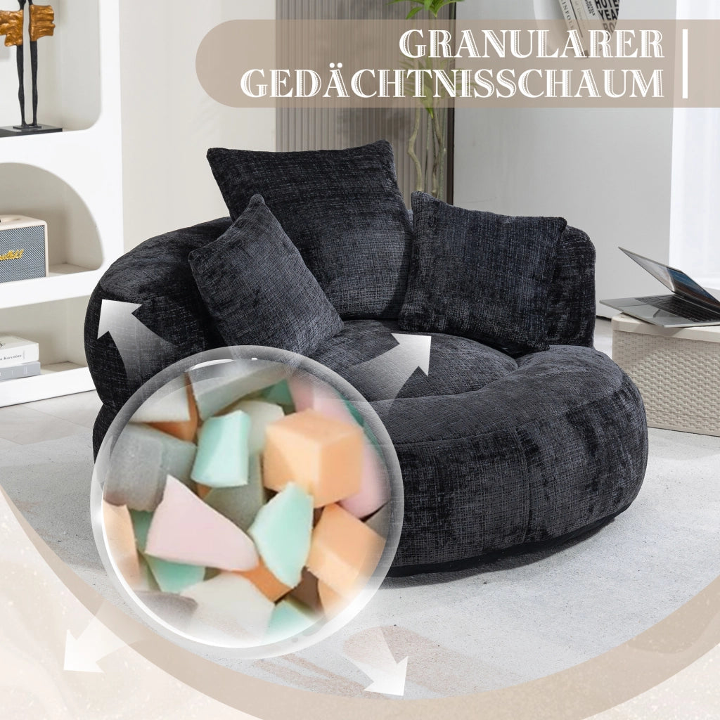 Poltrona Pouf Relax 1 Posto con Schienale Alto e Braccioli; Seduta Ampia Confortevole; in Ciniglia Nero