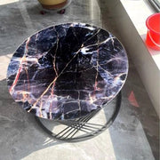 Tavolo rotondo in vetro resistente 90 cm (36 pollici) - piatto di vetro azzurro piano con venatura marmorea per tavoli da pranzo - progettato per essere duraturo, con lunga durata della luce
