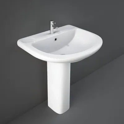 Lavabo bagno con colonna 66x55 cm Rak serie Orient in ceramica bianca lucida