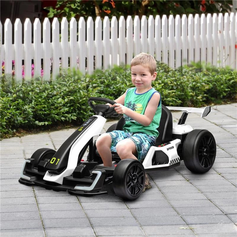 GO KART ELETTRICO PER BAMBINI 6-12 ANNI 24V 12KM/H CON SEGGIOLINO REGOLABILE, BIANCO