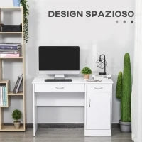 Scrivania Moderna per PC e Computer con 2 Cassetti e 1 Armadietto, Scrivania con Libreria Salvaspazio per Ufficio o Camera in Legno, Bianco
