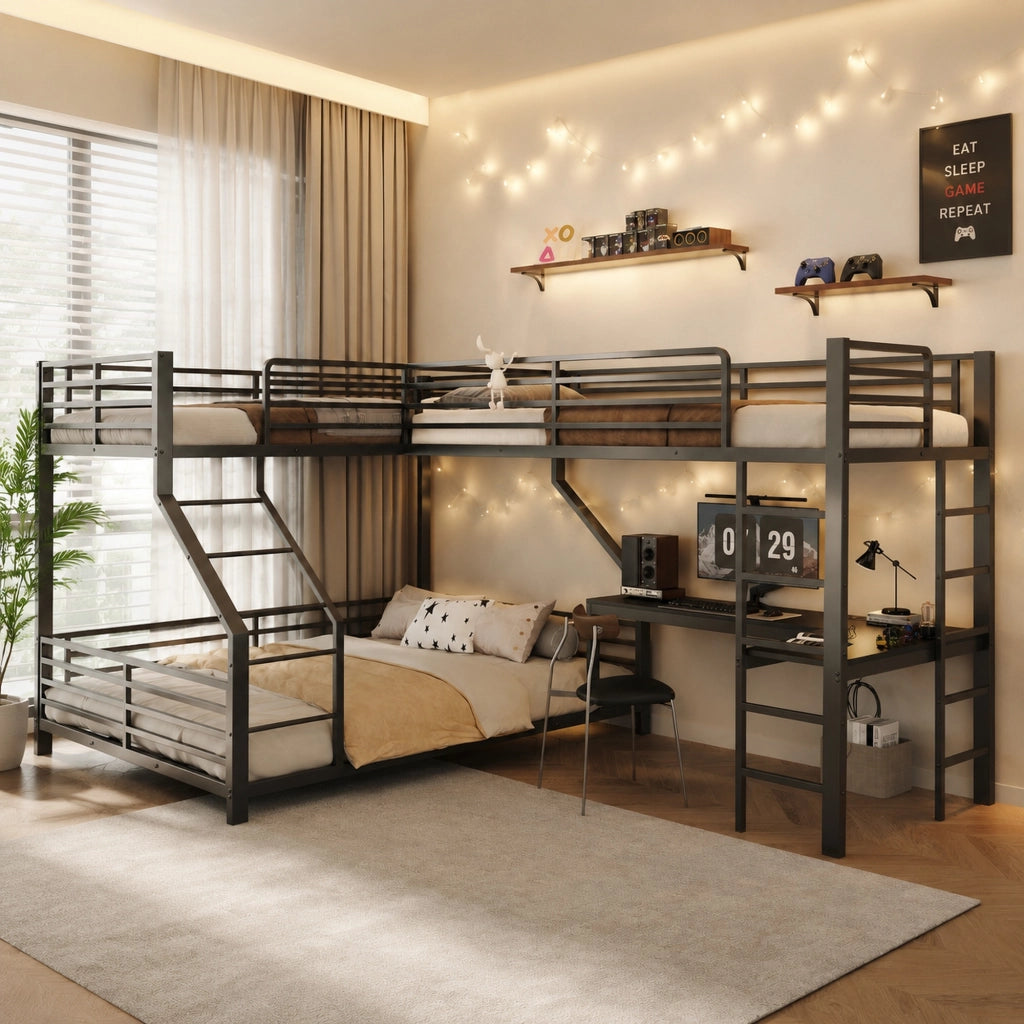 letto a castello metallo mdf nero 298 x 204.5 x 175 cm