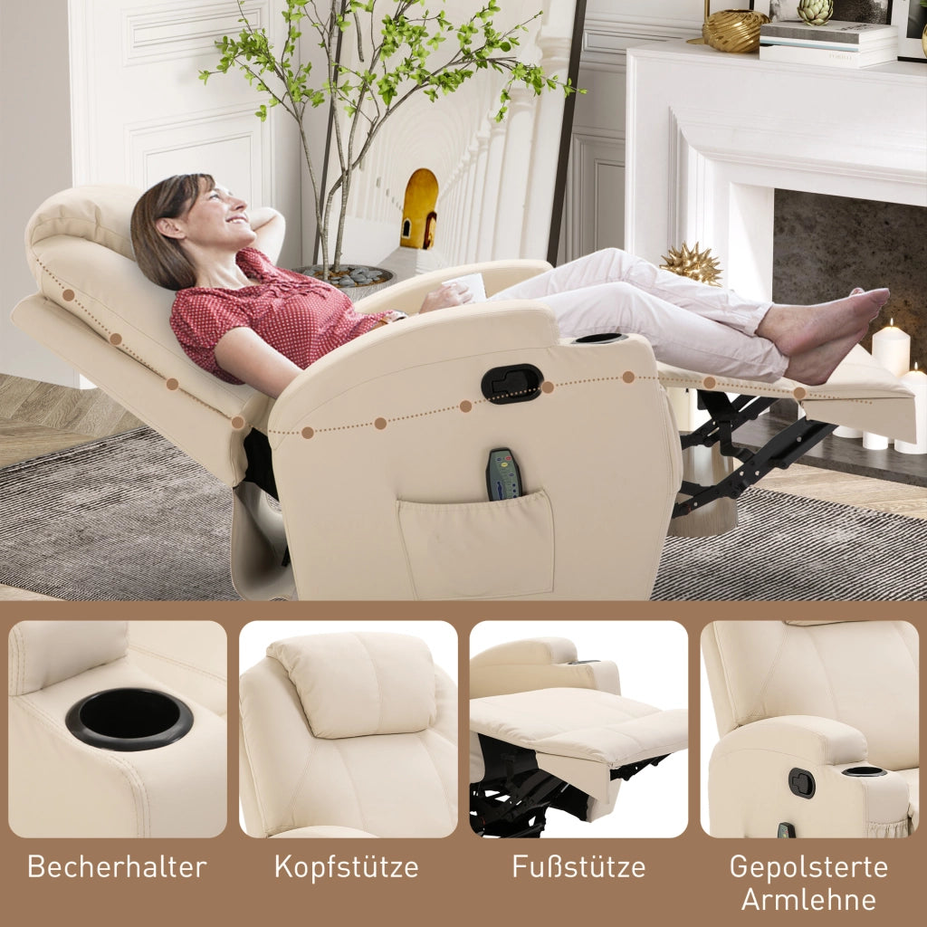 Poltrona Relax Reclinabile Massaggiante Elettrica con Poggiapiedi e Vibrazione ¨C Xylo ¨C Tessuto Crema