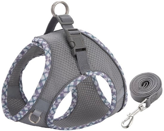 Harnas per gatti - Harnas per piccoli cani - Cintura anti-fuga - Harnas per gatti regolabile - Giacca respirante per gatti con tessuto riflettente a quadri - Kit di harnas e cintura per la sicurezza - Harnas per gatti - XXS