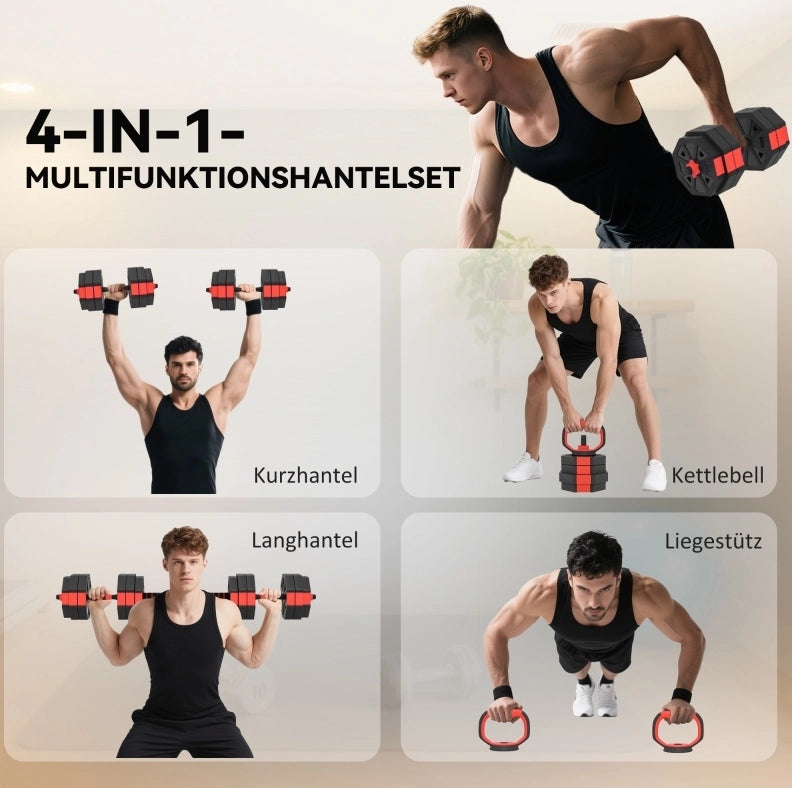 Set Pesi 4-in-1 Regolabile 25 kg per Allenamento a Casa con Manubri, Bilancieri e Kettlebell