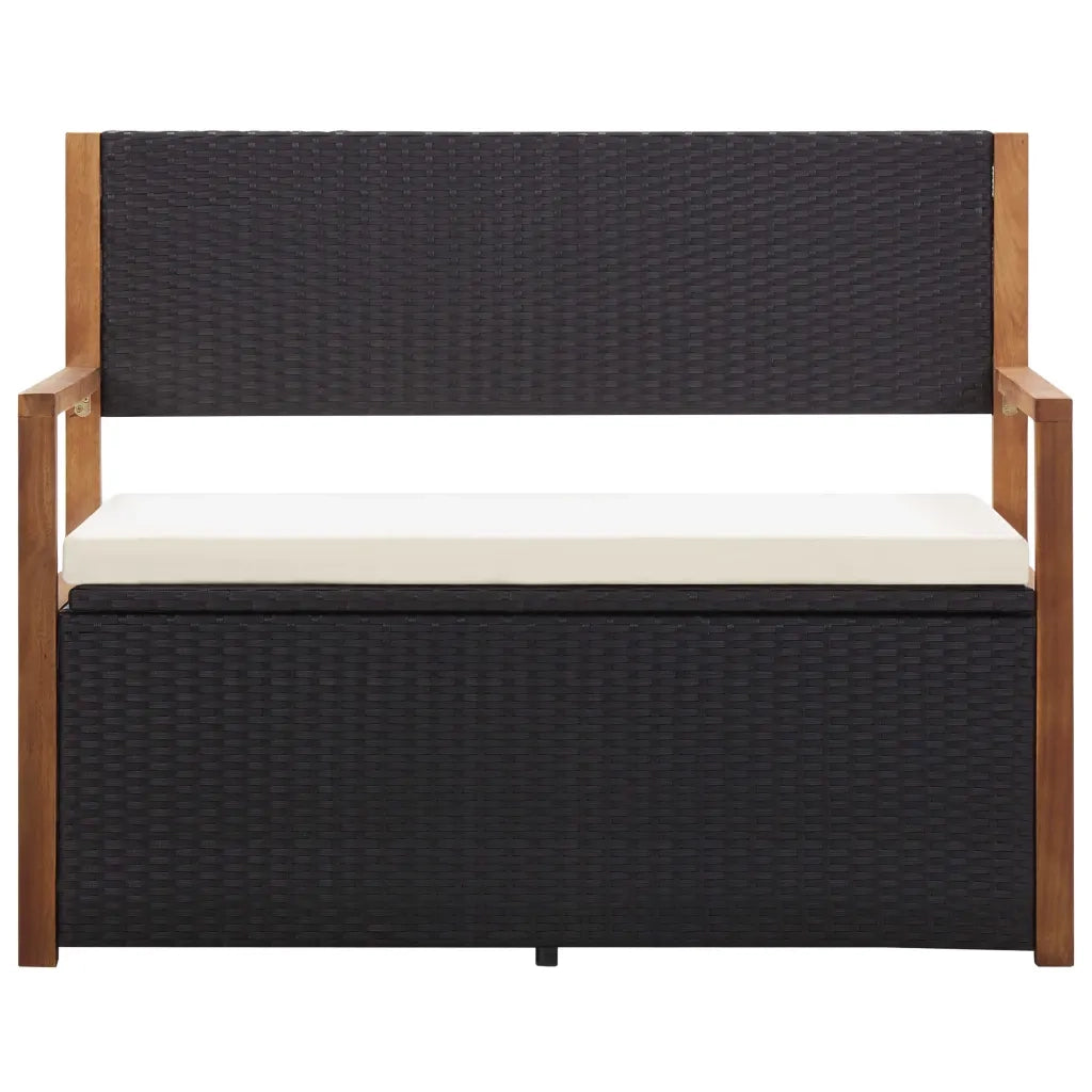Cassapanca 115 cm in Polyrattan e Legno Massello di Acacia Nero