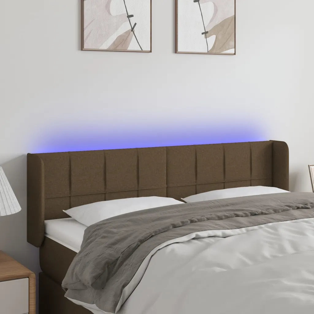 Testiera | Testata a LED Marrone Scuro 147x16x78/88 cm in Tessuto