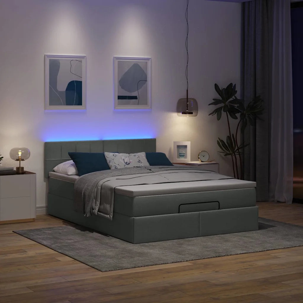 Pouf Letto con Materasso e LED Grigio Scuro 140x200 cm 3312313