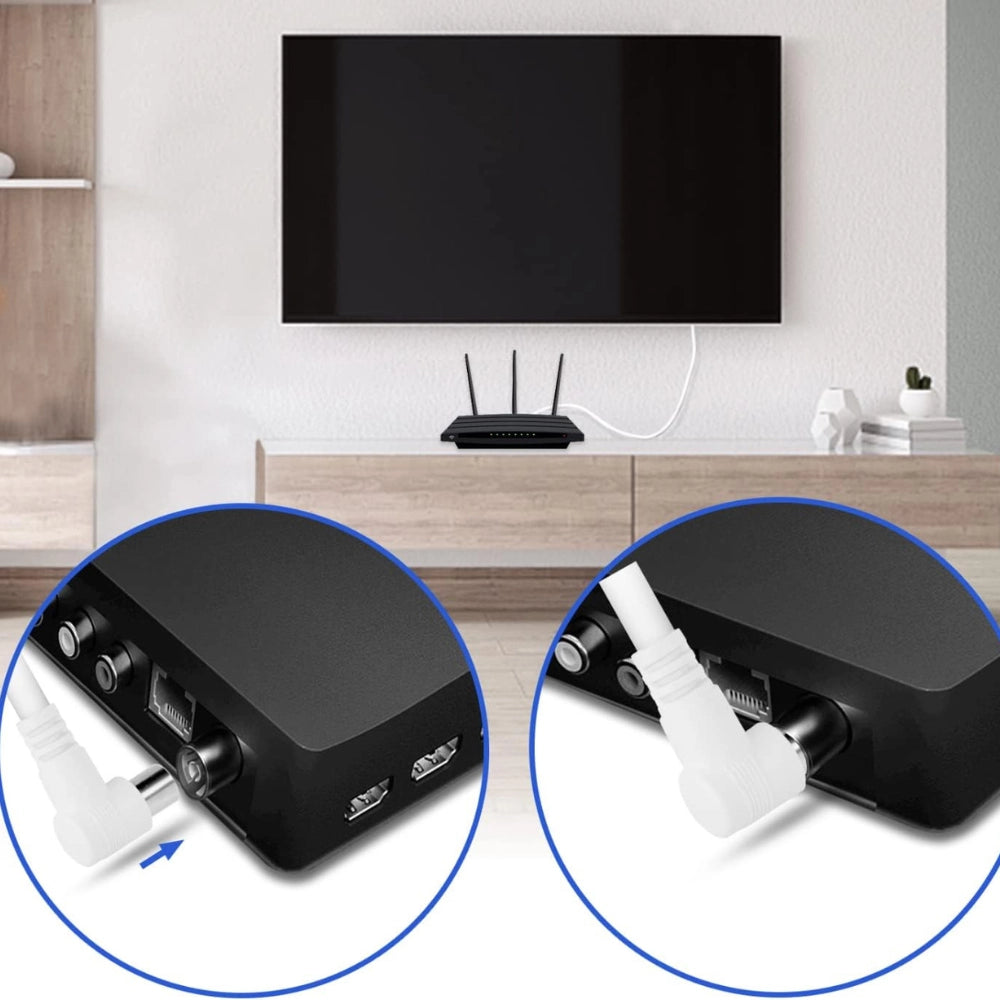 Cavo antenna tv ecova spina presa 90° con adattatore spina spina 9,5mm lung. 1,5mt