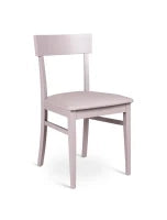 E-STYLO Sedia in legno laccato grigio chiaro con seduta rivestita in similpelle, imbottita, 44cm X 45cm H. 82cm.