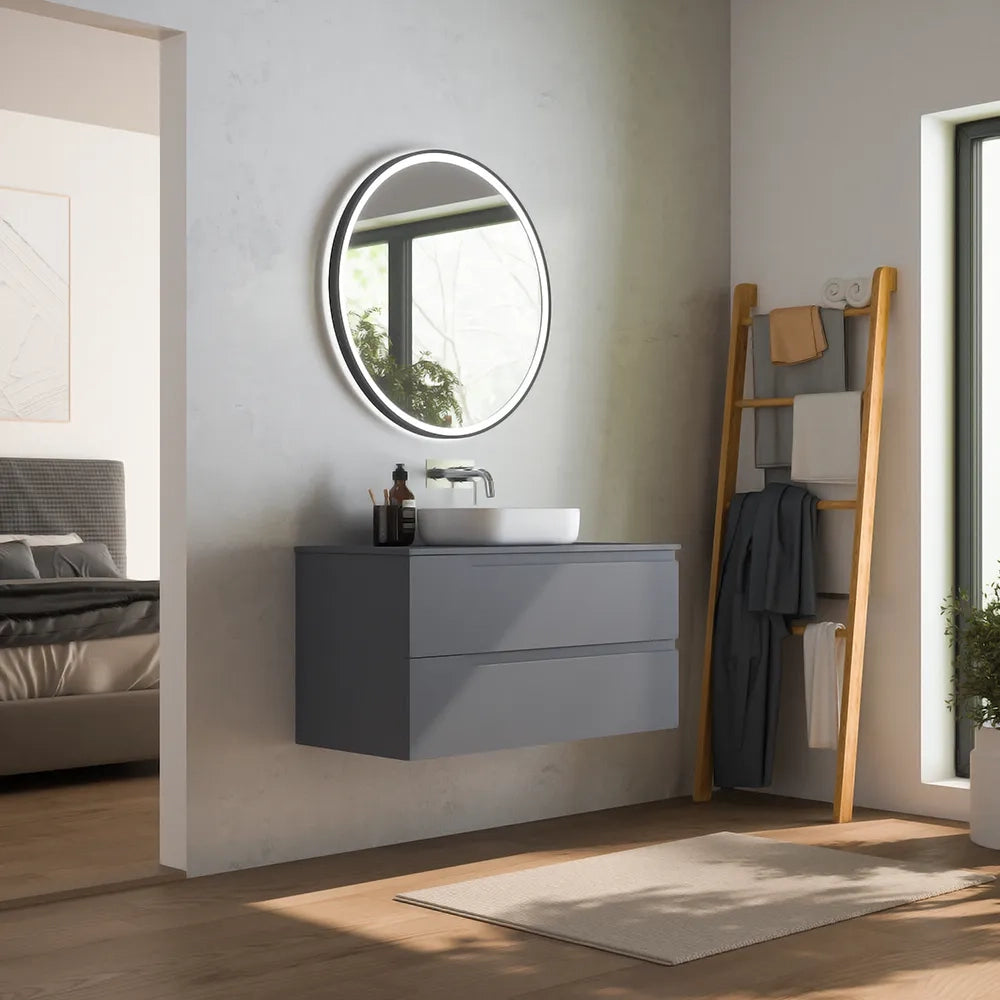 Mobile bagno sospeso 70 cm due cassetti grigio opaco con top | Ardenne