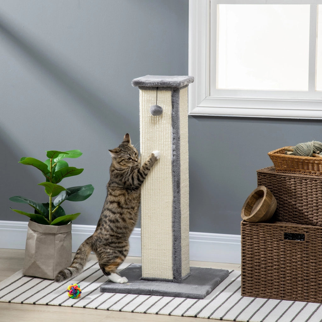 Tiragraffi per Gatti 41x41x81 cm Palo in Sisal e Pallina da Gioco Grigio