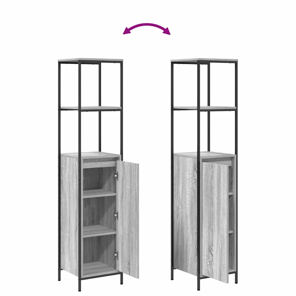 Set di mobili per il bagno con porta 3 pcs Grigio Sonoma e Nero 3328397