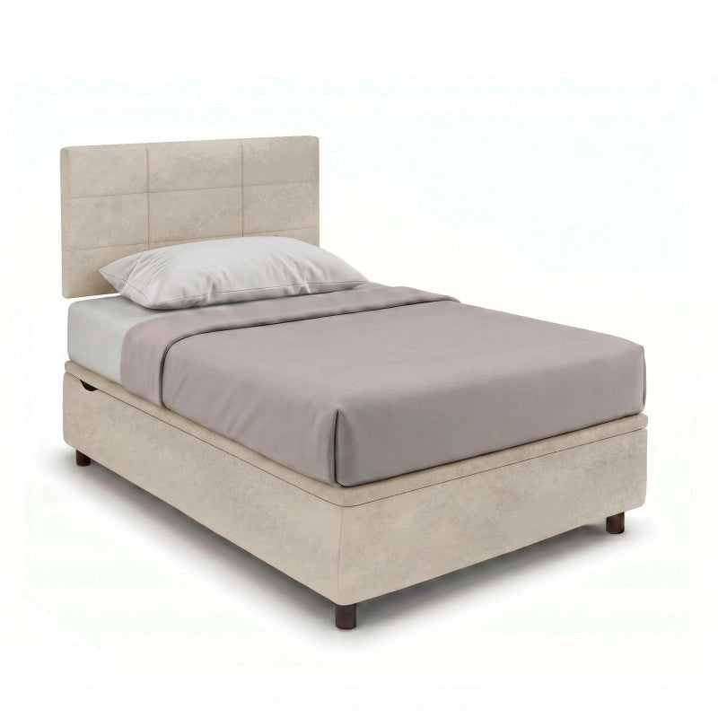 Letto imbottito Singolo 80x190 cm Square - Contenitore,Microfibra,Sabbia