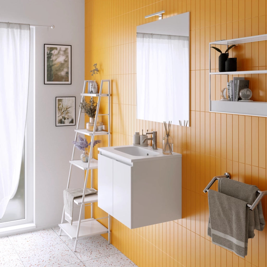 Mobile da bagno sospeso 60cm bianco lucido con lavabo e specchio | Rata
