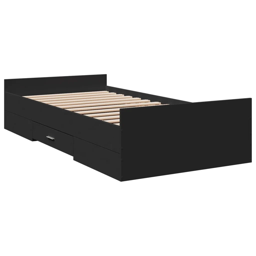 Letto singolo | Letto per adulti | Giroletto con Cassetti Nero 75x190 cm in Legno Multistrato