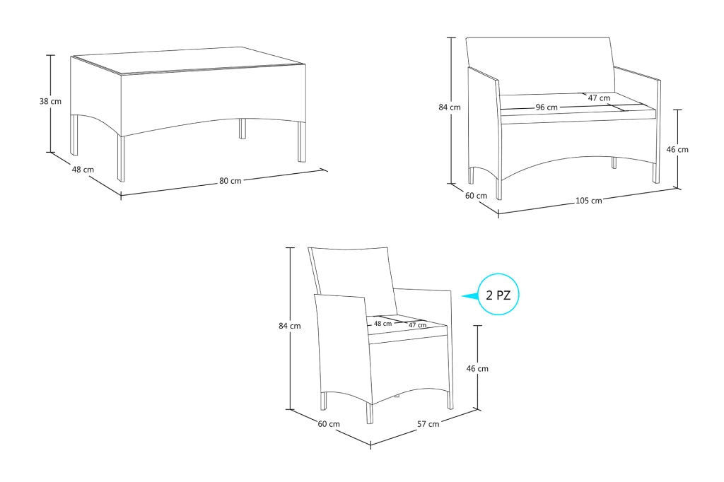 Salotto da giardino in rattan, set di divani da esterno in polyrattan bianco - Erica - RT-E08ZB