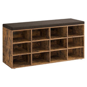Panca portascarpe mobile da ingresso con seduta scarpiera con cuscino e 12 ripiani regolabili per corridoio/soggiorno 303 x 104 x 48 cm marrone rustico 12_0004090