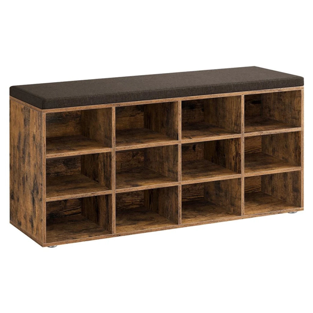 Panca portascarpe mobile da ingresso con seduta scarpiera con cuscino e 12 ripiani regolabili per corridoio/soggiorno 303 x 104 x 48 cm marrone rustico 12_0004090